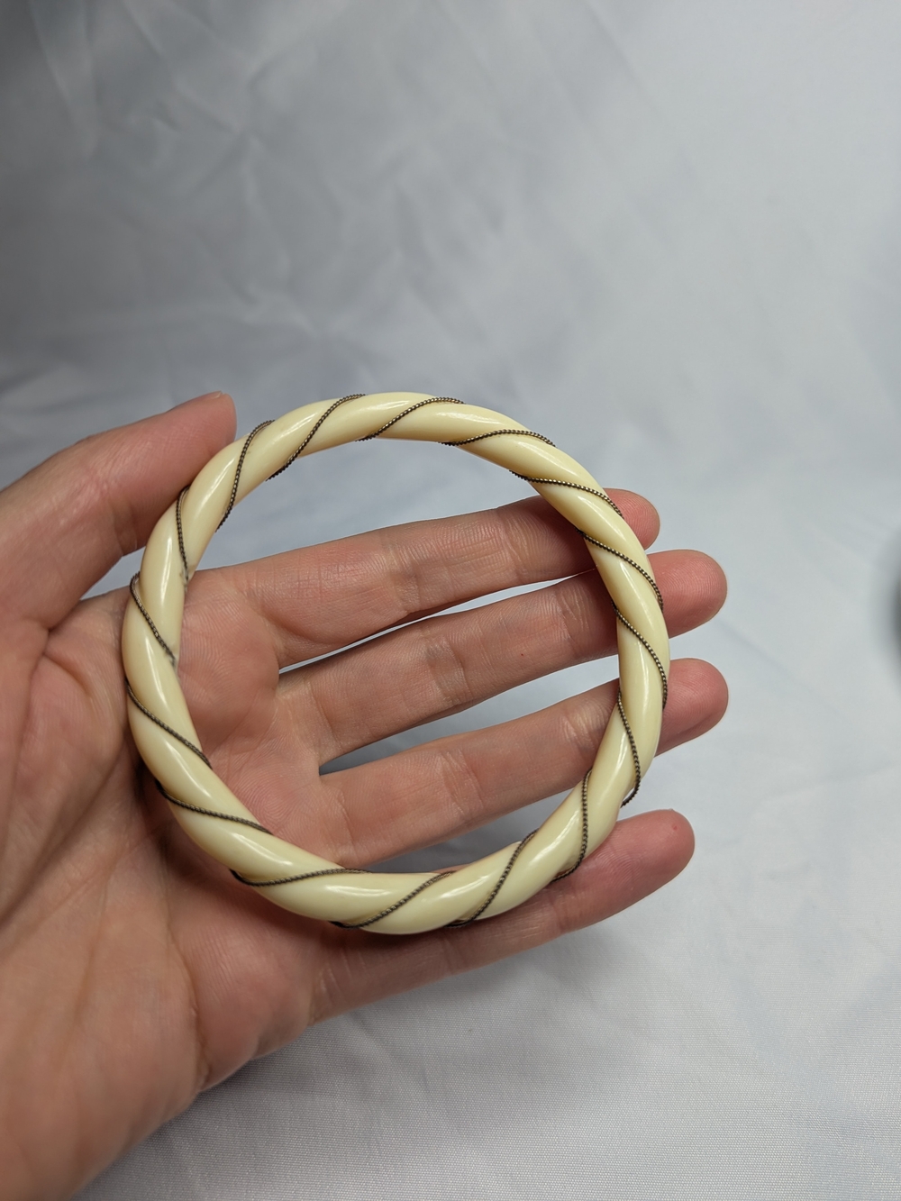 Classic Twisted Ivory Early Celluloid Bangle Bracelet